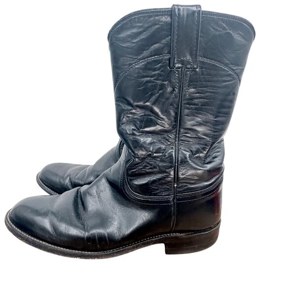 Justin Boots Men\'s Black Leather Ropers Cowboy Western Boots Size 6.5C (L3703) main image 4